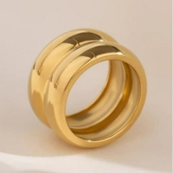 Size 7 Gold Plated Stainless Steel Wide Double Band Chunky Ring‎ - Picture 12 of 15